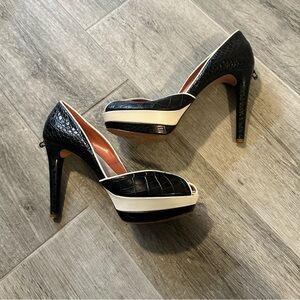 Guillaume Hinfray Made In Italy Purple Black Pump Heels Quiet Luxury Size 38.5